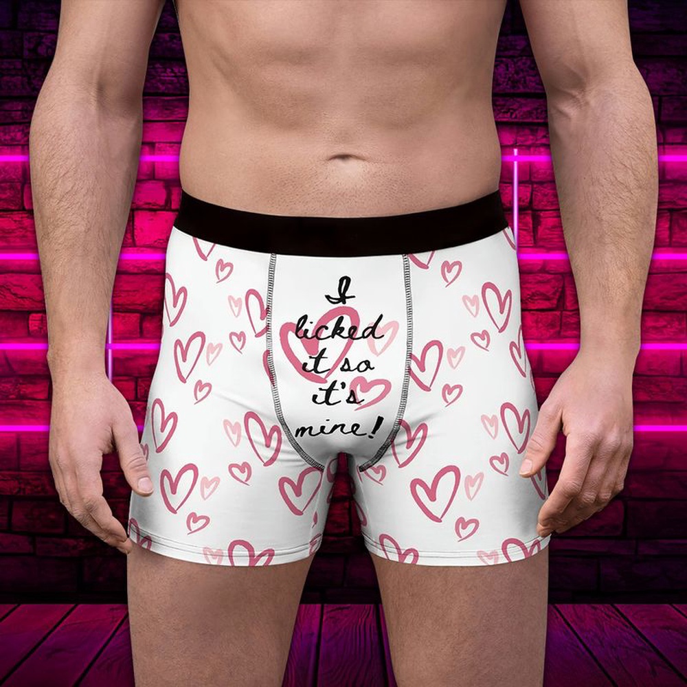 Men Boxer, Heart Valentine I Licked It So Its Mine Underwear Mans,  Valentines Day Underpants - Excoolent