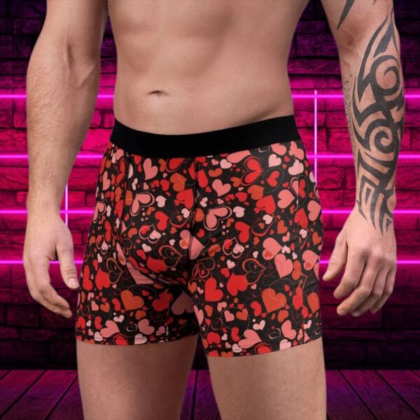 Men Boxer, Hearts Pattern I Love You Mens Boxer Happy Valentines Day Husband Gift Polyester Men Boxer Briefs