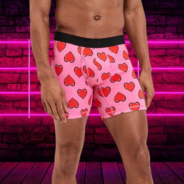 Men Boxer, Hearts Seamless Pattern Pink Mens Boxer Romantic Valentines Day Polyester Men Boxer Briefs