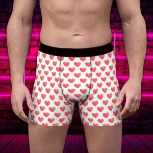 Men Boxer, Red Heart Pattern Mens Underwear,…