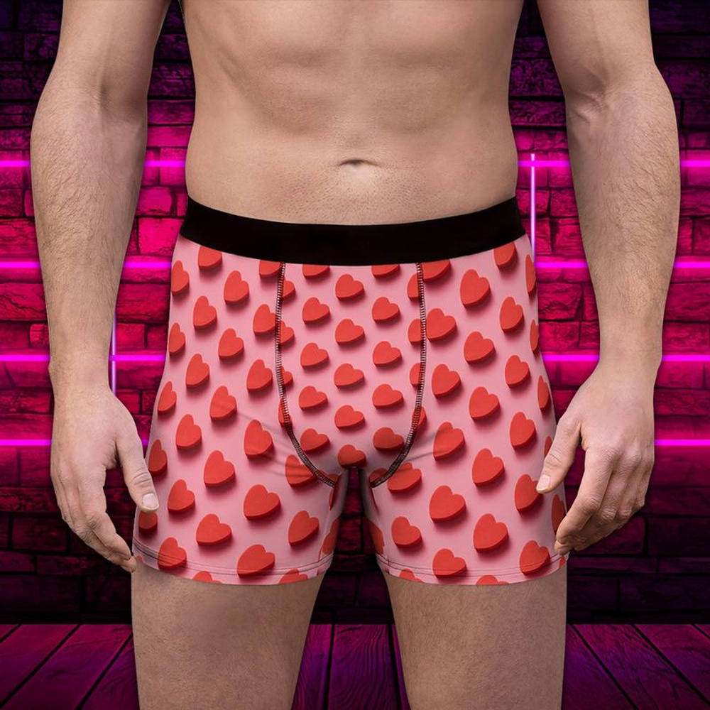 Men Boxer, Red Heart Pattern Print Valentine Mens Boxer Underwear, Boyfriend  Valentines Day Gift - Excoolent