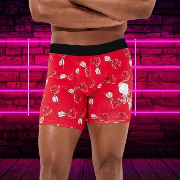 Men Boxer, Rose Sexy Lip Mens Day Romantic Valentines Day Husband Gift Polyester Men Boxer Briefs