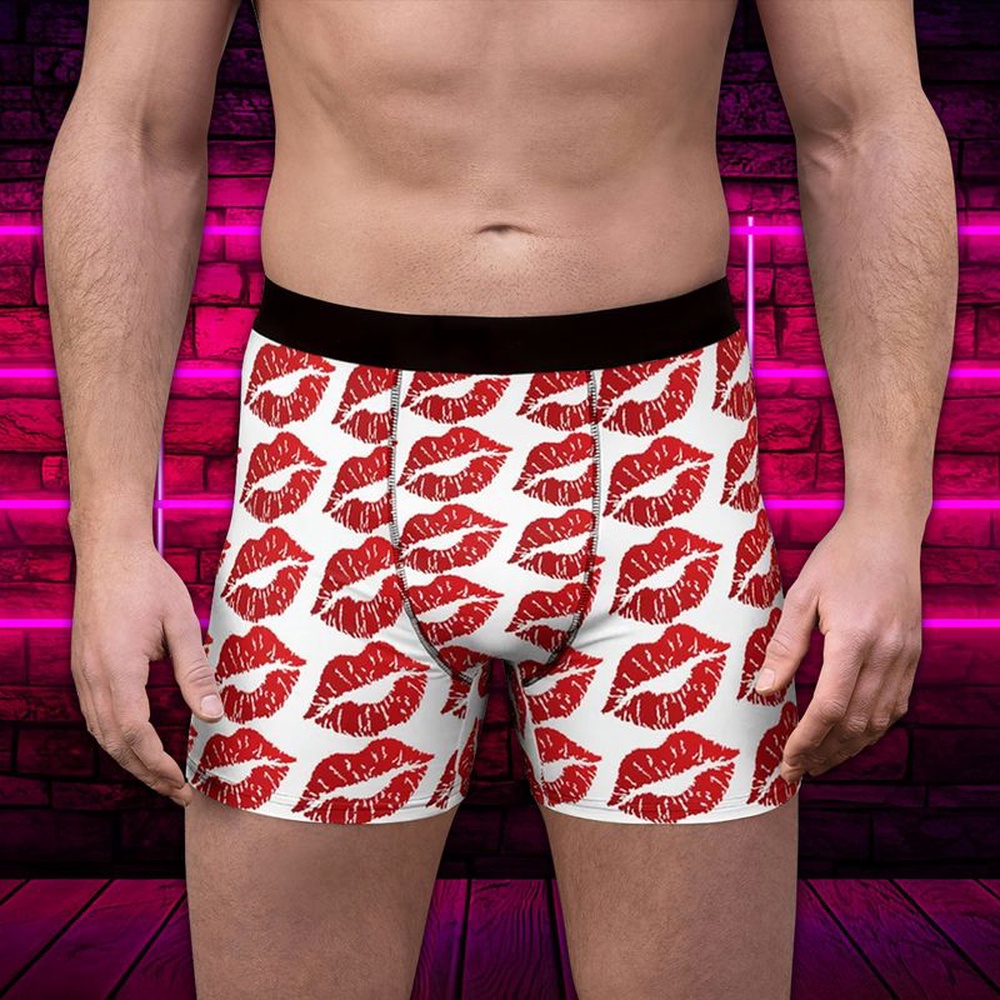 Men Boxer, Sexy Red Lips Pattern Valentine Swimming Briefs, Design