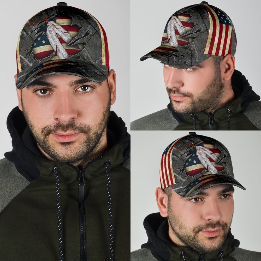 Native American Baseball Cap, Feather Flags Native American Baseball Cap, Native American Hat