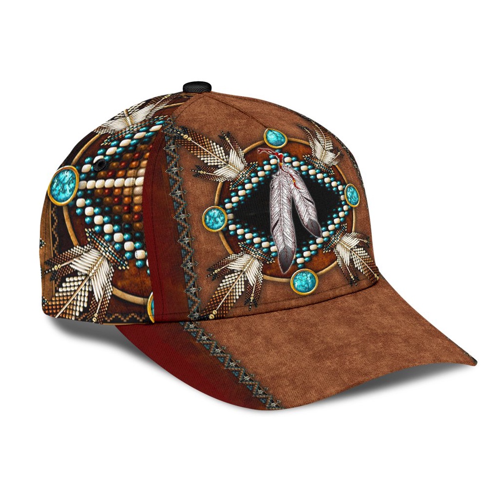 Native American Baseball Cap, Feathers Beadwork Native American Baseball Cap, Native American Hat