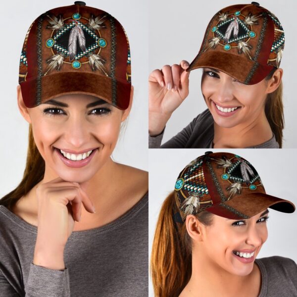 Native American Baseball Cap, Feathers Beadwork Native American Baseball Cap, Native American Hat