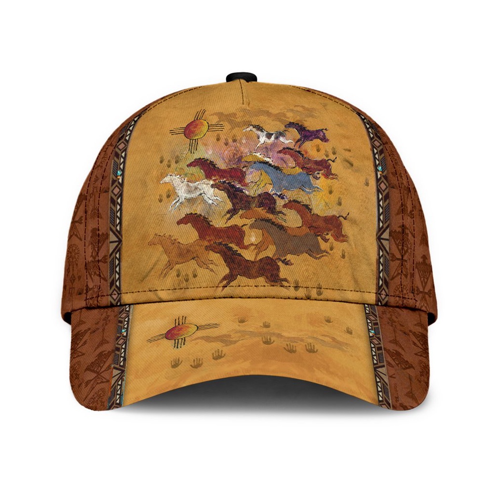 Native American Baseball Cap, Herd Of hHorses Native American Baseball Cap, Native American Hat