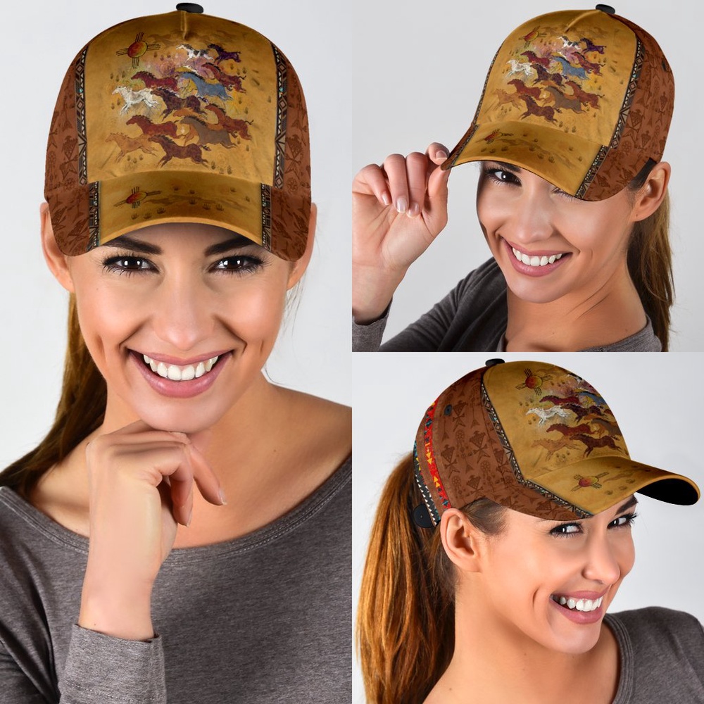 Native American Baseball Cap, Herd Of hHorses Native American Baseball Cap, Native American Hat