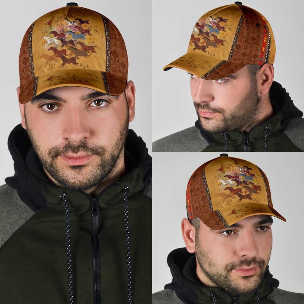 Native American Baseball Cap, Herd Of hHorses Native American Baseball Cap, Native American Hat