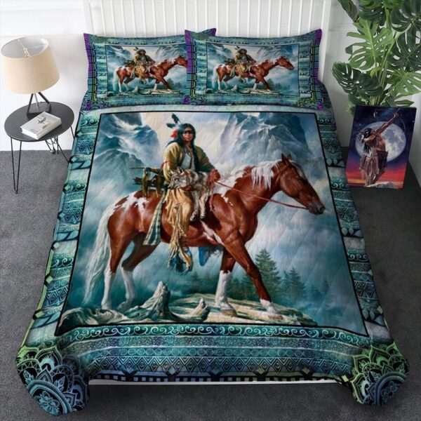 Native American Bedding Set, Aboriginal Ride Horses Native American Bedding Set, Native Bed Set