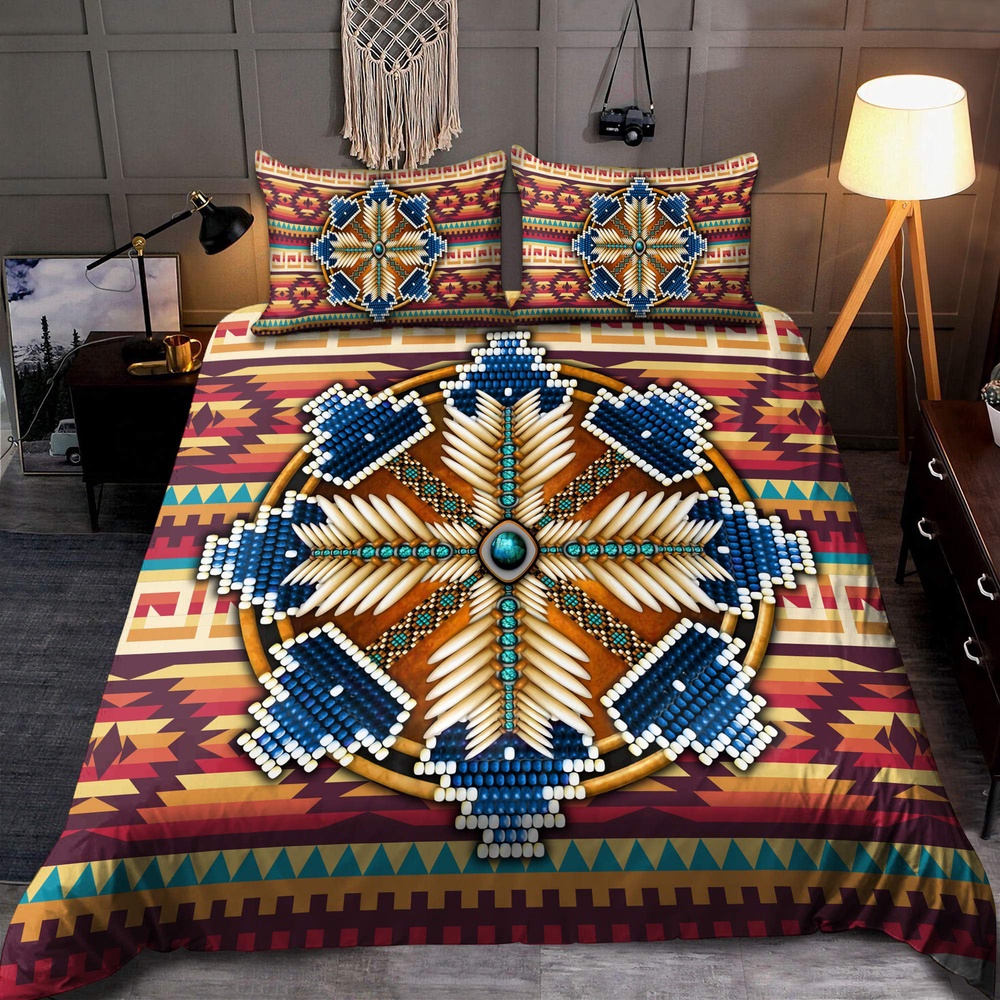 Native American Bedding Set, Beading Pattern Native American Bedding Set, Native Bed Set