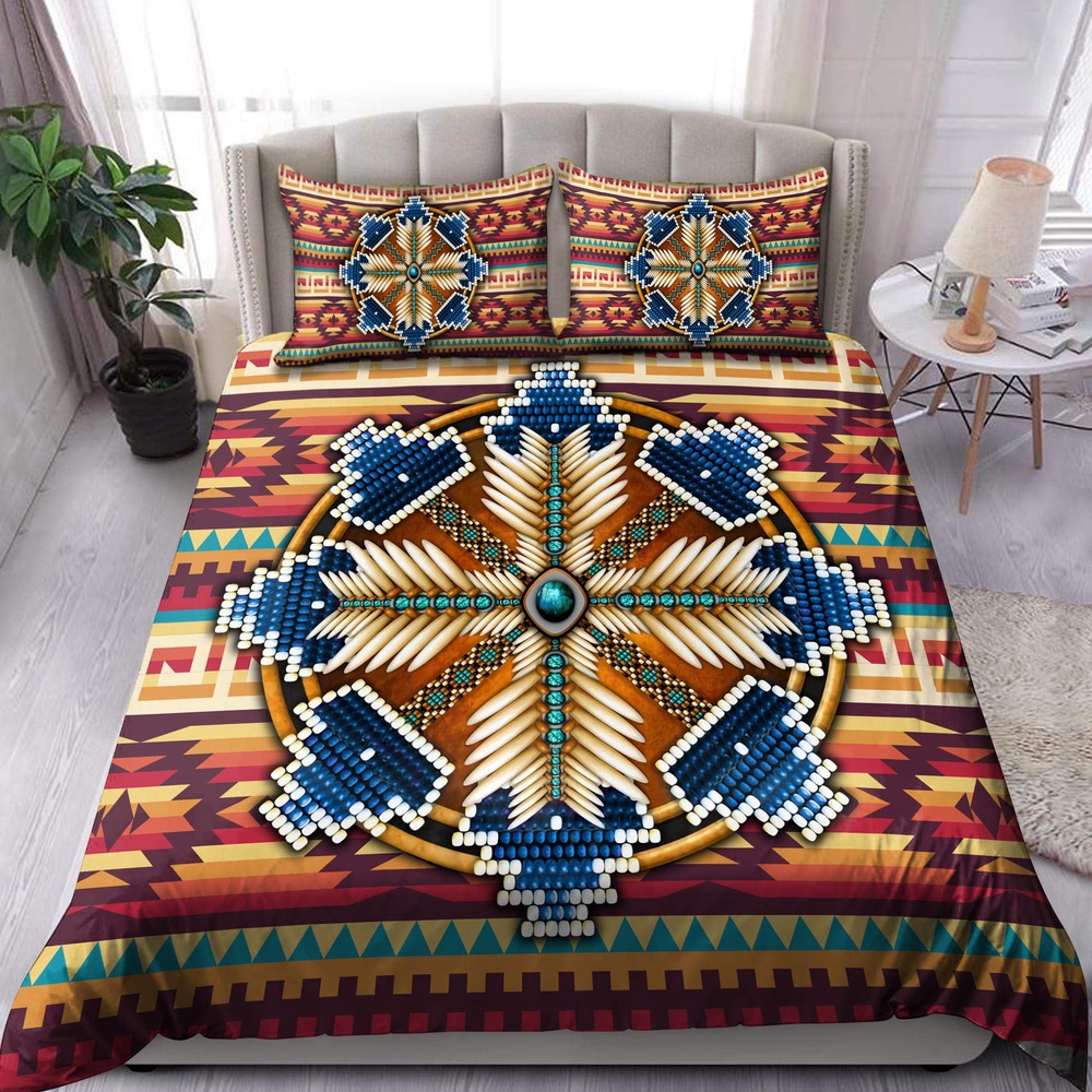 Native American Bedding Set, Beading Pattern Native American Bedding Set, Native Bed Set