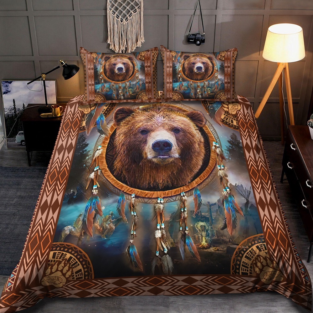 Native American Bedding Set, Bear Dreamcatcher Native American Bedding Set, Native Bed Set
