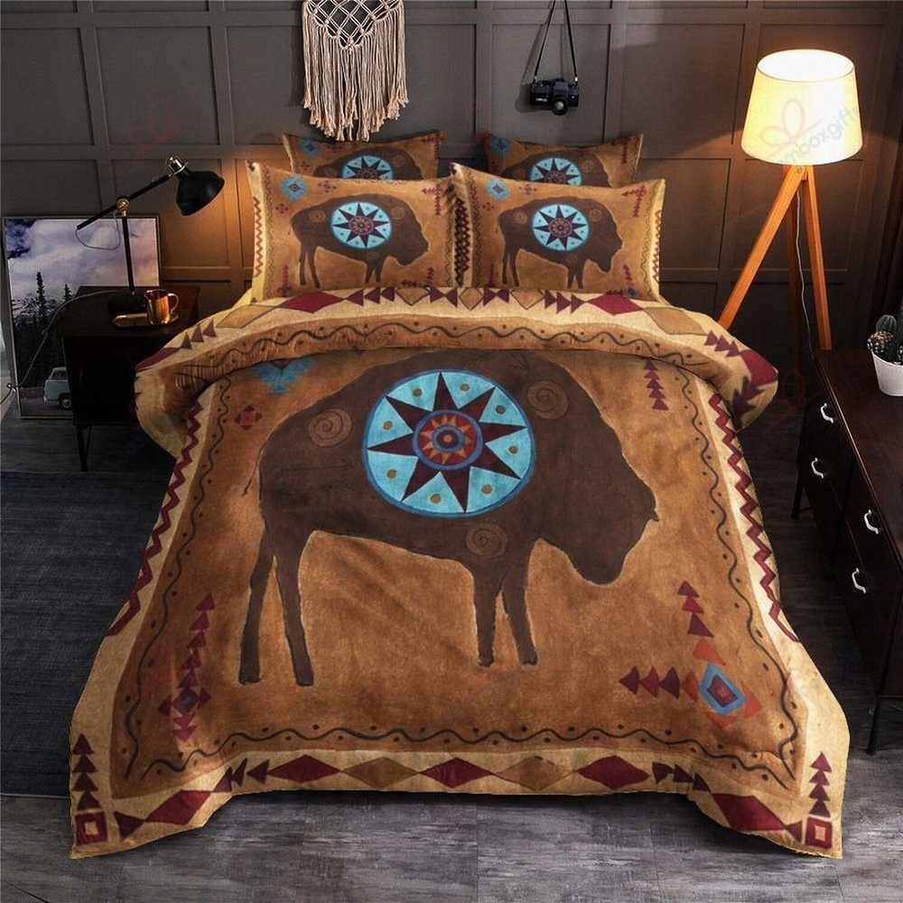 Native American Bedding Set, Bison Pattern Native American Bedding Set, Native Bed Set