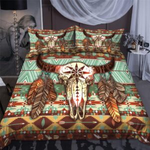 Native American Bedding Set, Buffalo Skull Pattern…