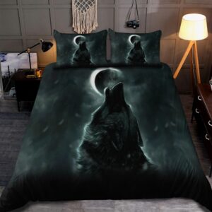 Native American Bedding Set, Crescent Moon Wolf…