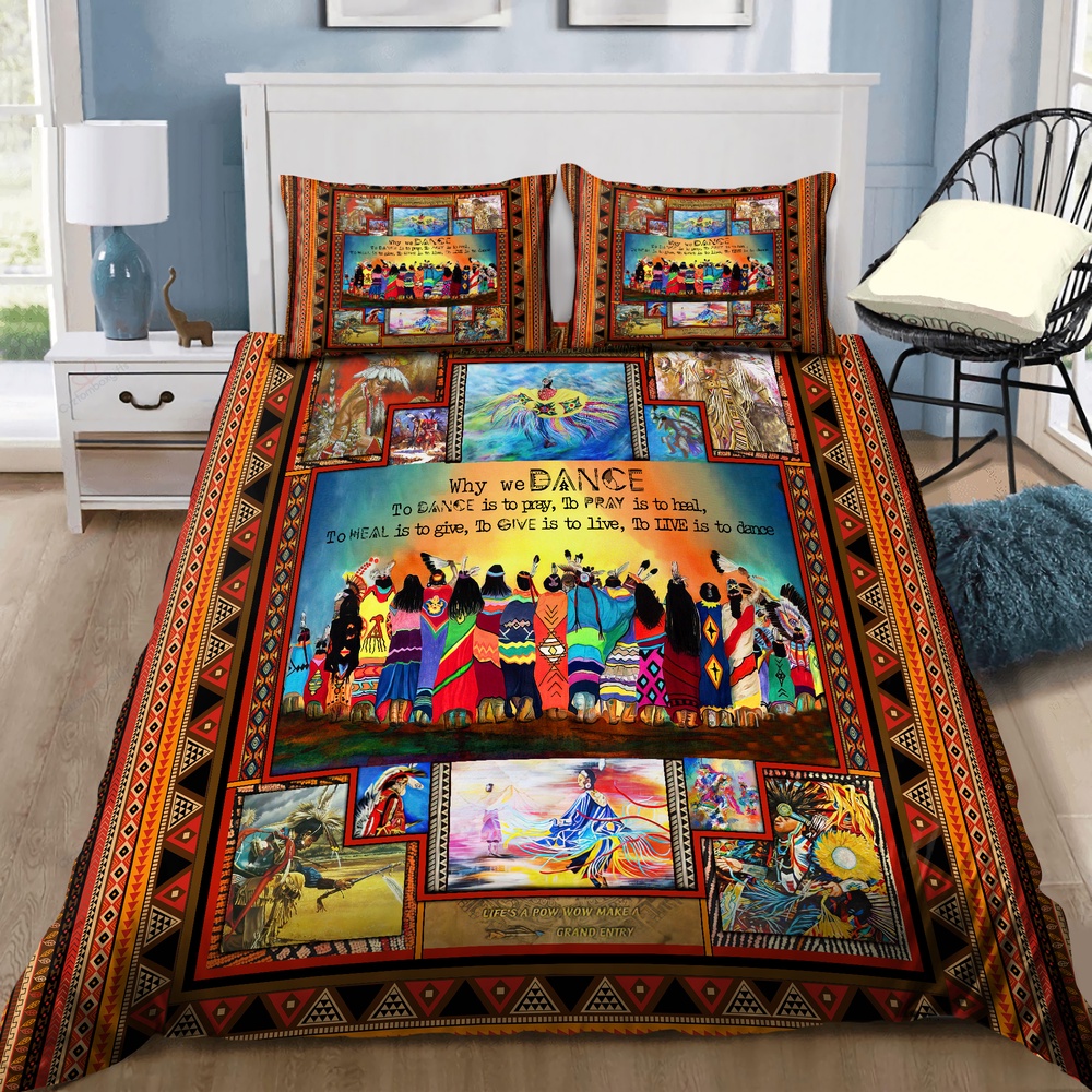 Native American Bedding Set, Daily Life Motifs Native American Bedding Set, Native Bed Set