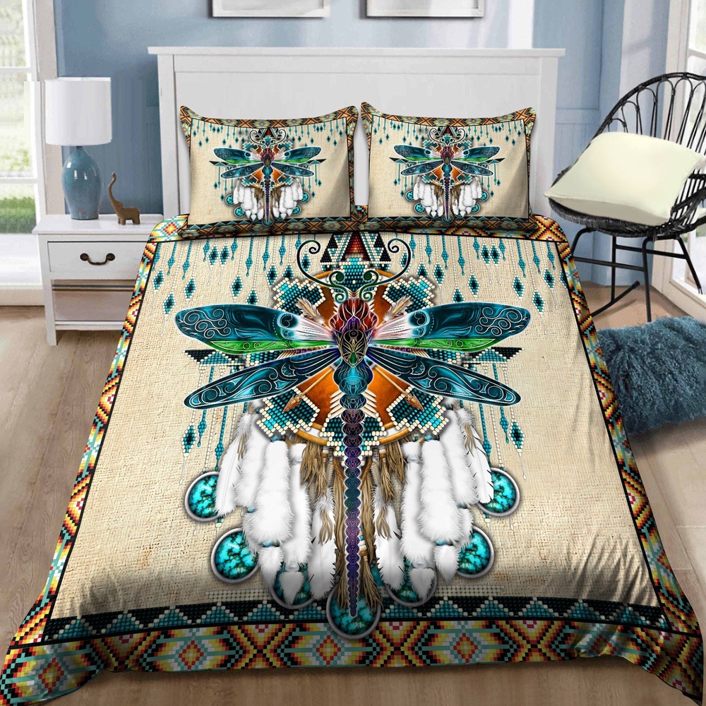 Native American Bedding Set, Dragonfly Beading Native American Bedding Set, Native Bed Set