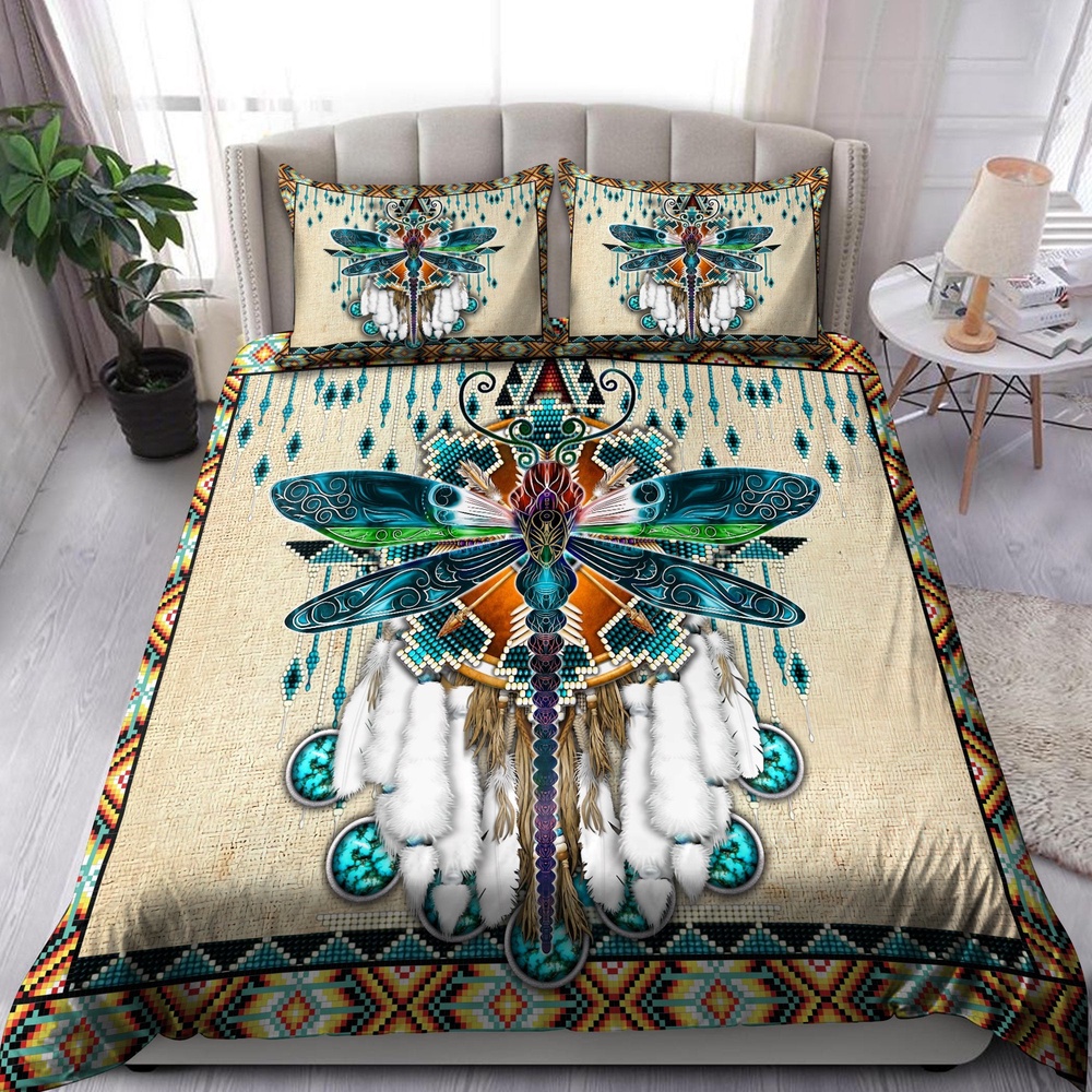 Native American Bedding Set, Dragonfly Beading Native American Bedding Set, Native Bed Set