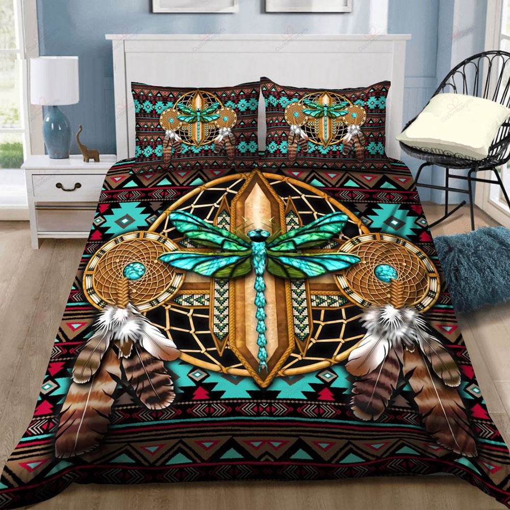 Native American Bedding Set, Dragonfly Jade Native American Bedding Set, Native Bed Set