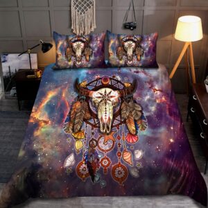 Native American Bedding Set, Dreamcatcher Skull Bison…