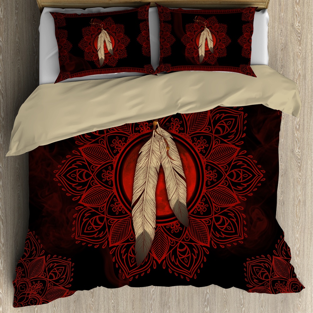 Native American Bedding Set, Feather Flower Native American Bedding Set, Native Bed Set