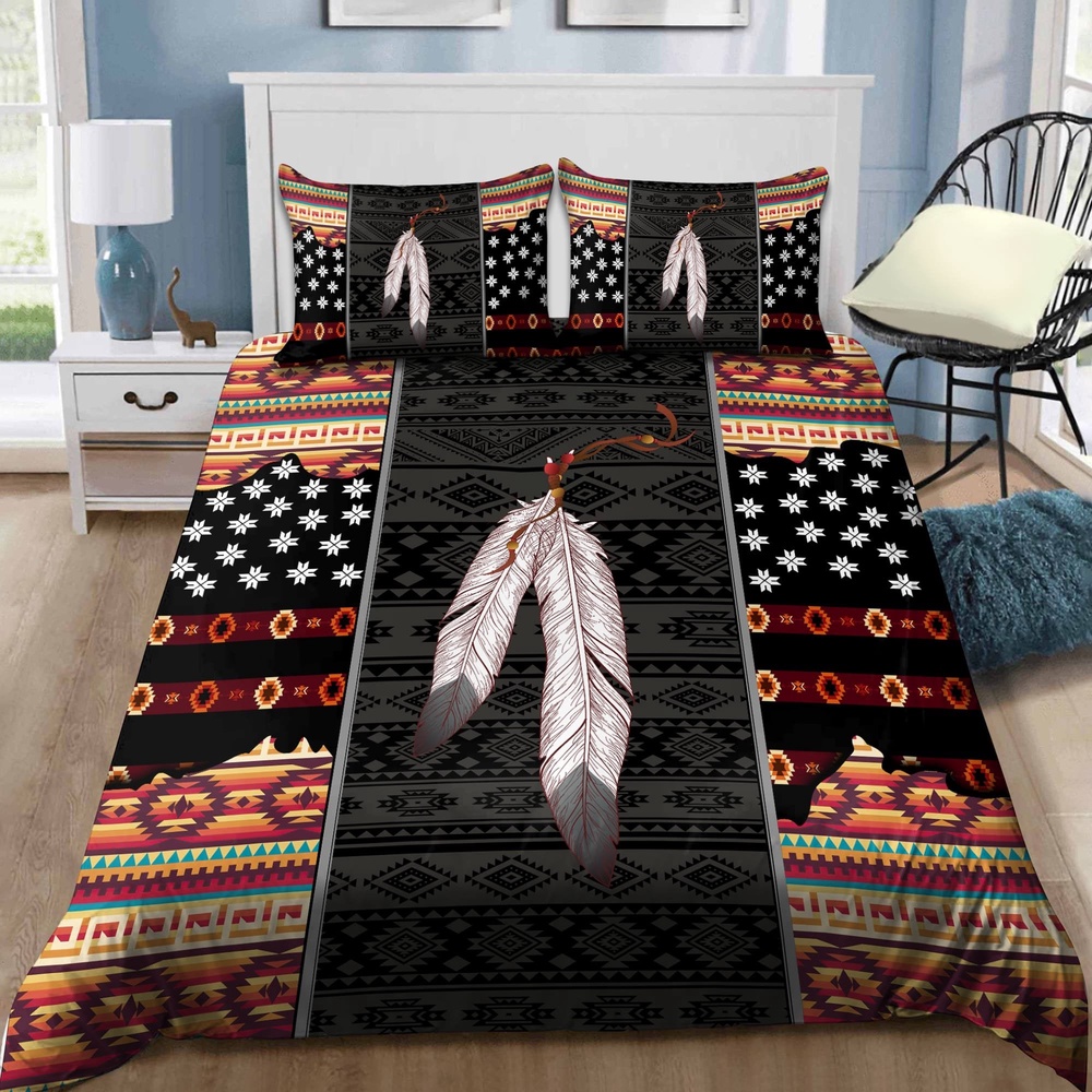 Native American Bedding Set, Feathers Native American Bedding Set, Native Bed Set