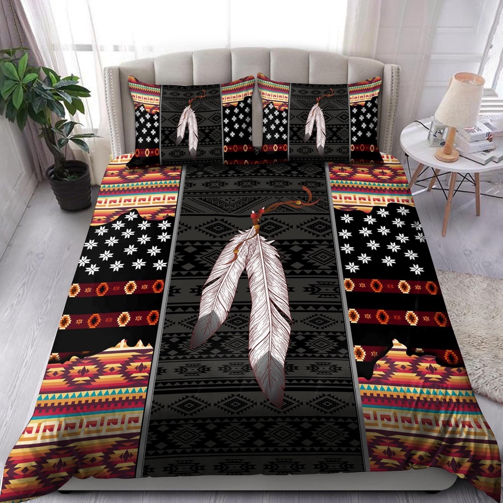 Native American Bedding Set, Feathers Native American Bedding Set, Native Bed Set