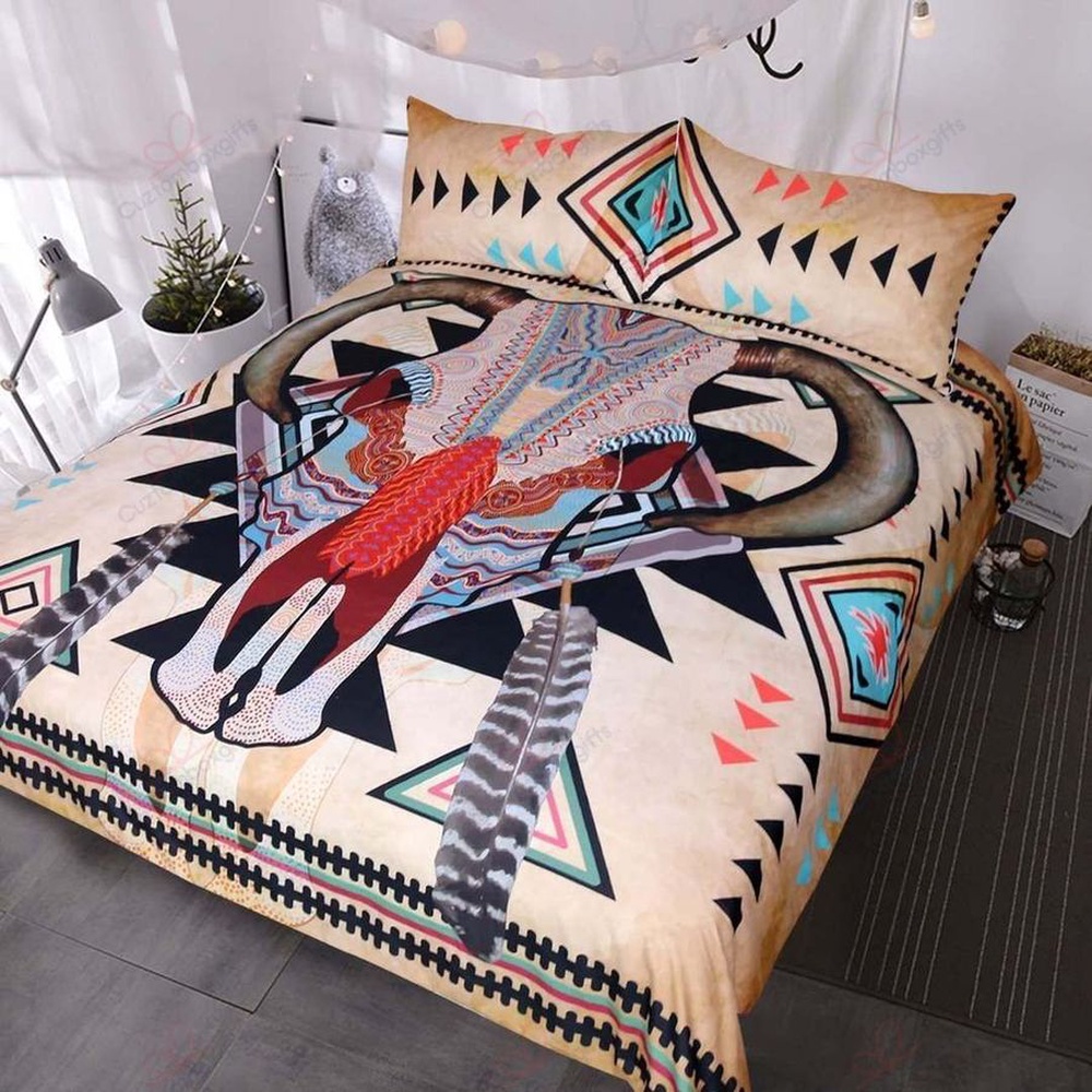 Native American Bedding Set, Goat Skull Native American Bedding Set, Native Bed Set