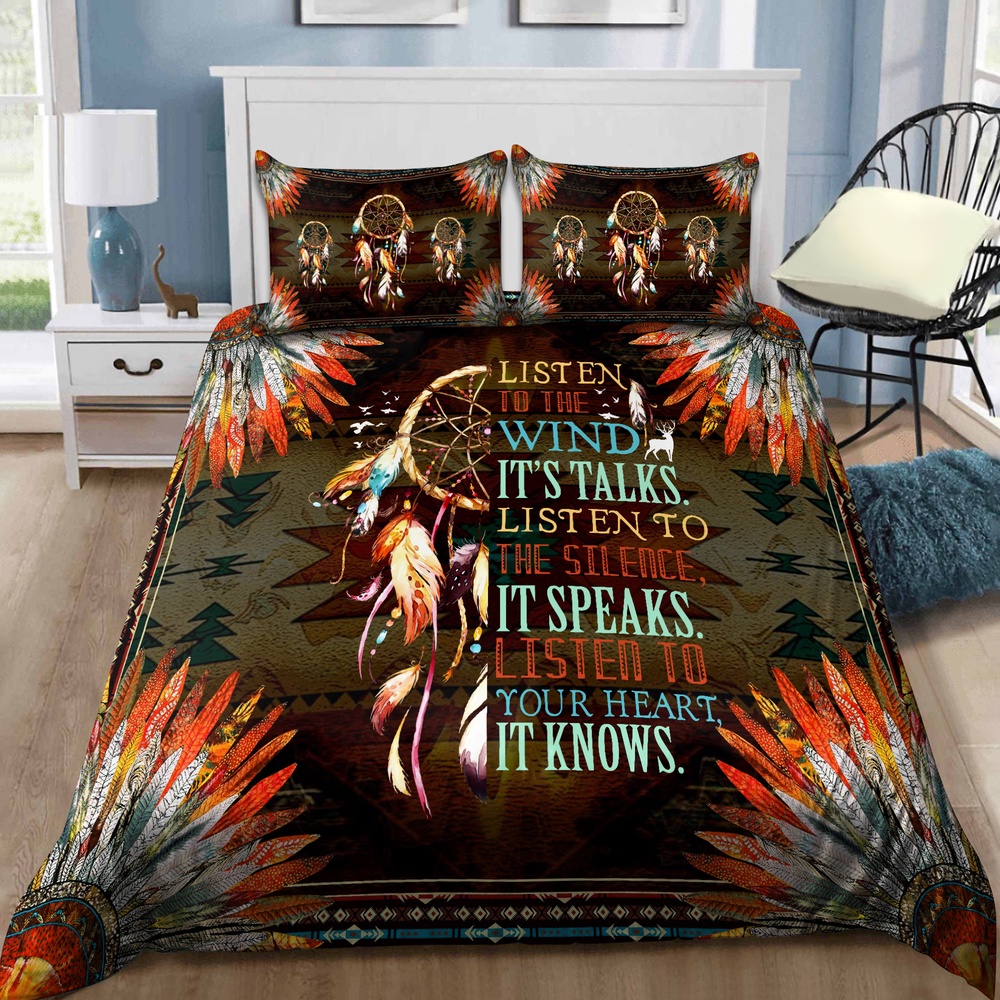 Native American Bedding Set, Listen To The Wind Native American Bedding Set, Native Bed Set