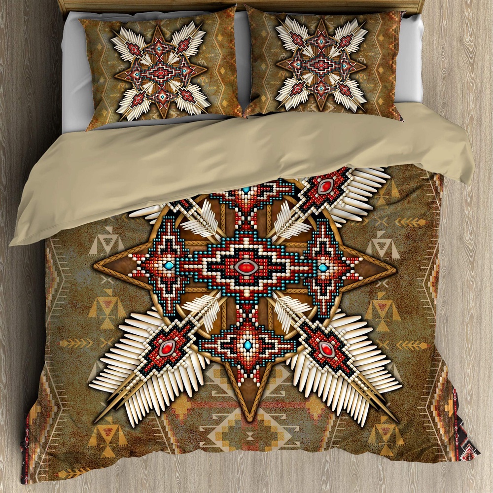 Native American Bedding Set, Red Beading Native American Bedding Set, Native Bed Set