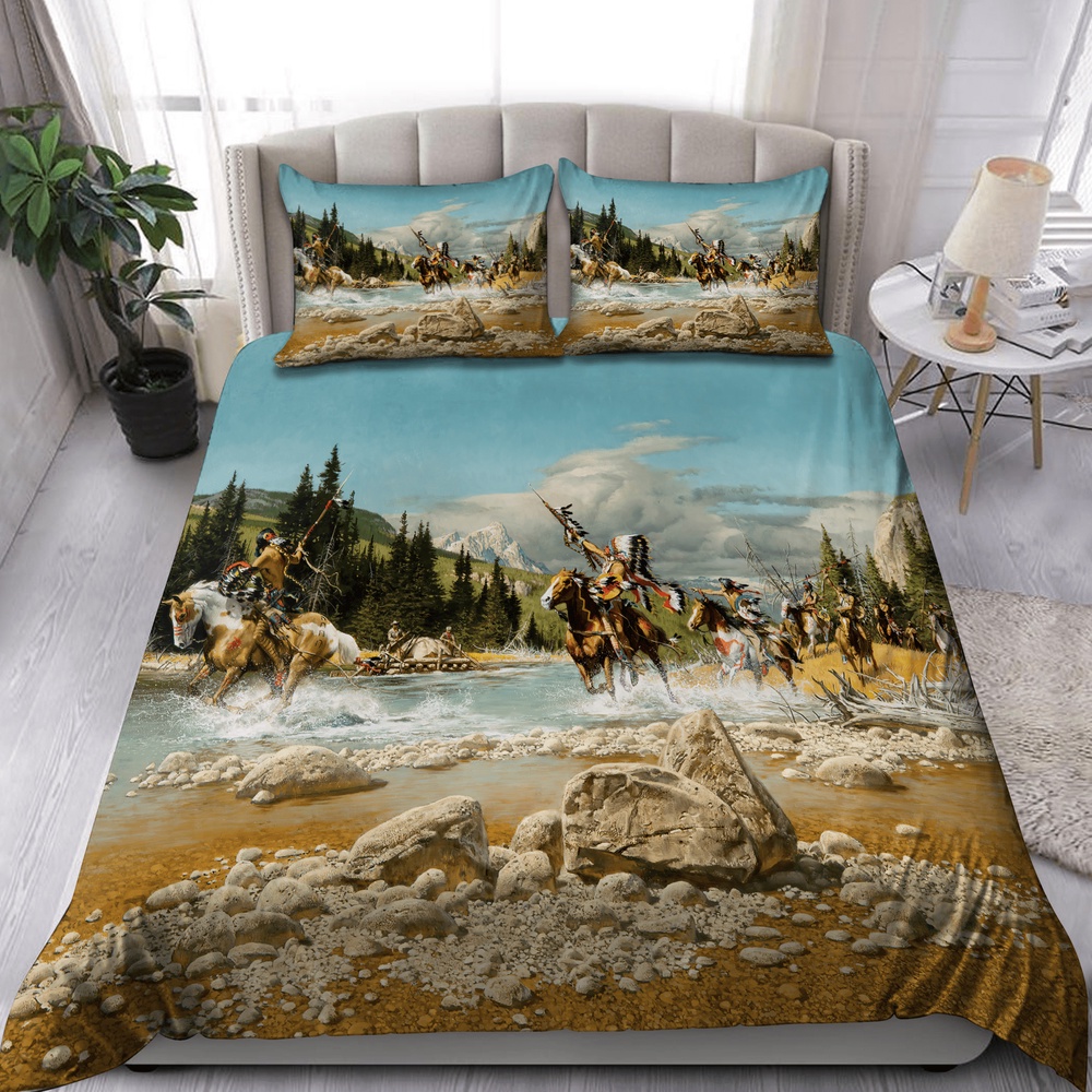 Native American Bedding Set, Warfare Native American Bedding Set, Native Bed Set