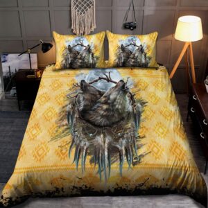 Native American Bedding Set, Wolves Howl At…