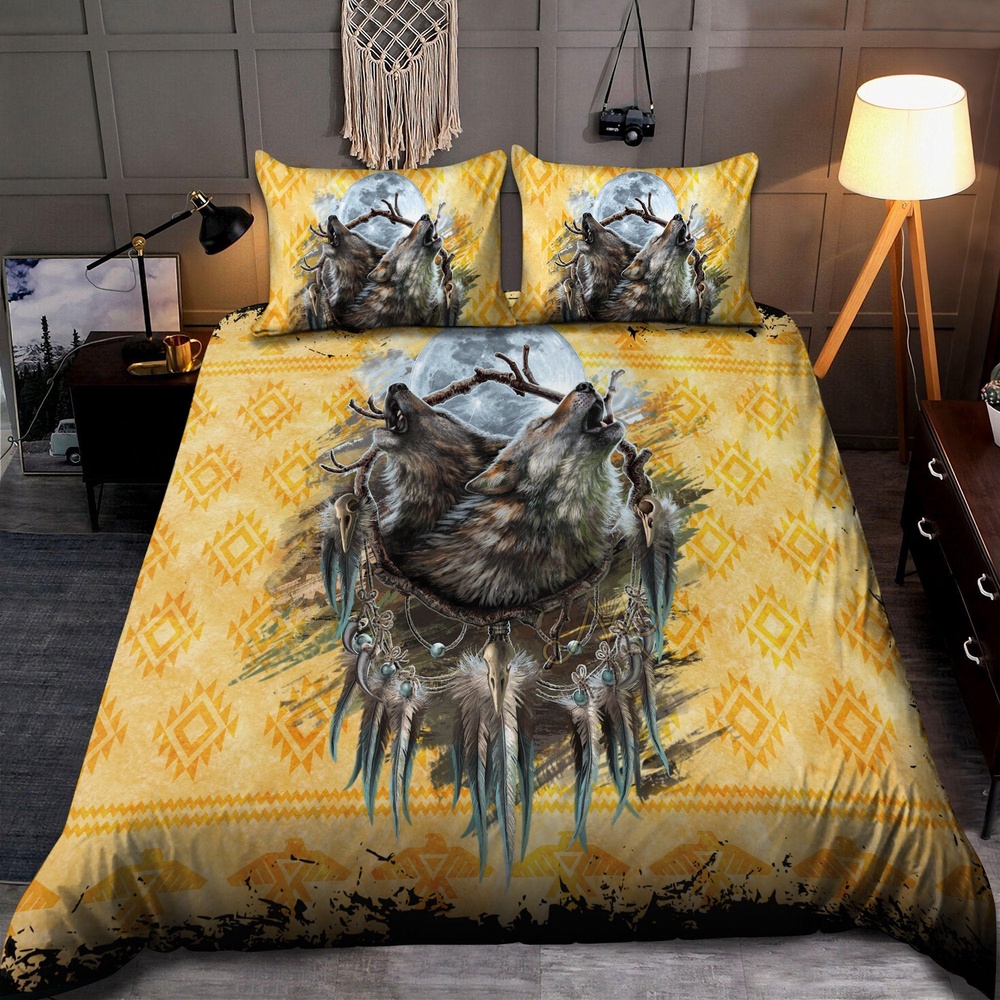 Native American Bedding Set, Wolves Howl At Night Native American Bedding Set, Native Bed Set Native American Bedding Set, Wolves Howl At Night Native American Bedding Set, Native Bed Set