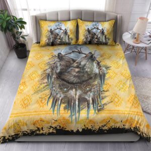 Native American Bedding Set Wolves Howl At Night Native American Bedding Set Native Bed Set 2 nrh8sg.jpg
