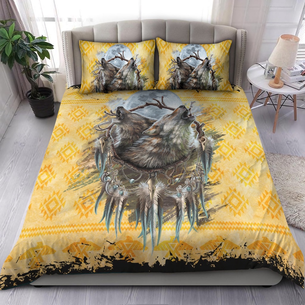 Native American Bedding Set, Wolves Howl At Night Native American Bedding Set, Native Bed Set Native American Bedding Set, Wolves Howl At Night Native American Bedding Set, Native Bed Set