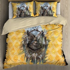 Native American Bedding Set Wolves Howl At Night Native American Bedding Set Native Bed Set 3 arbzii.jpg
