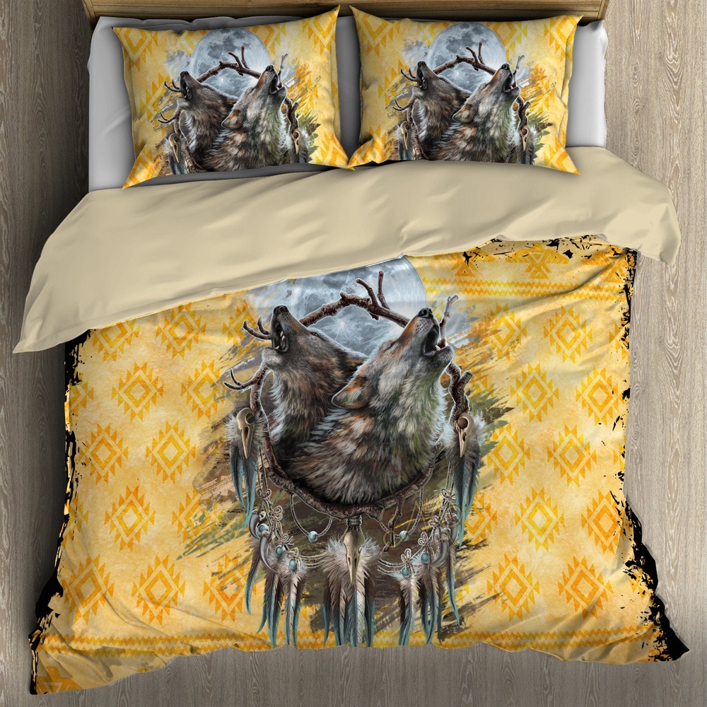 Native American Bedding Set, Wolves Howl At Night Native American Bedding Set, Native Bed Set Native American Bedding Set, Wolves Howl At Night Native American Bedding Set, Native Bed Set