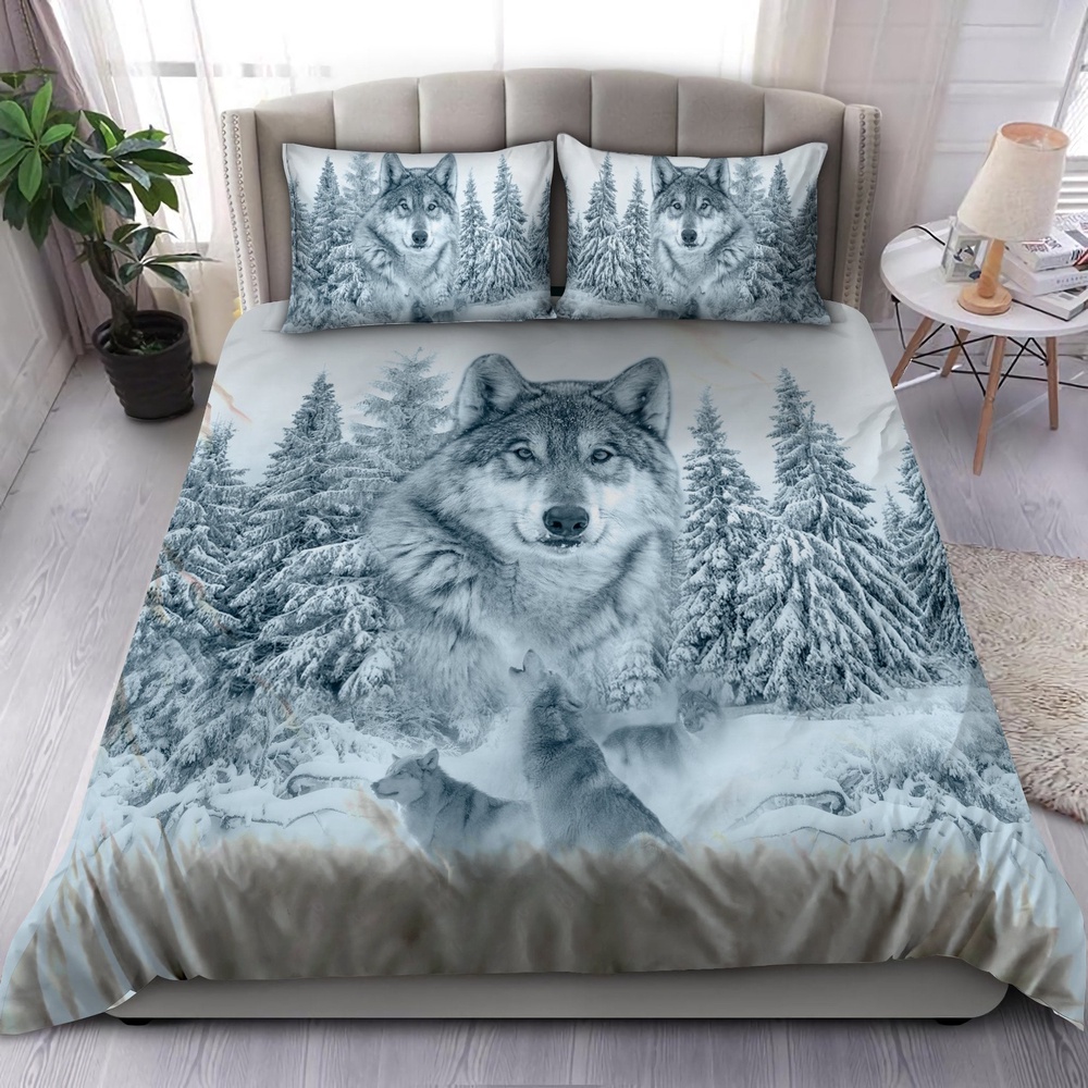 Native American Bedding Set, Wolves In The Snow Native American Bedding Set, Native Bed Set