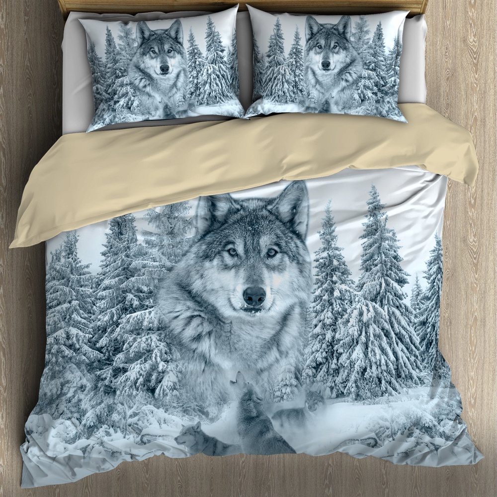 Native American Bedding Set, Wolves In The Snow Native American Bedding Set, Native Bed Set