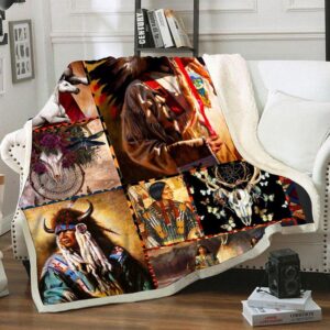 Native American Blanket, 3D Pairing Fleece Blanket,…