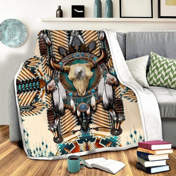 Native American Blanket, Buffalo Head Motifs Fleece Blanket, Native Blankets