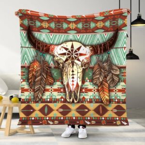 Native American Blanket Cow Skull Feathers Native American All Over Printed Blanket Native Blankets 3 qdhjbq.jpg