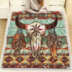 Native American Blanket Cow Skull Native American All Over Printed Blanket Native Blankets 2 mhonze.jpg