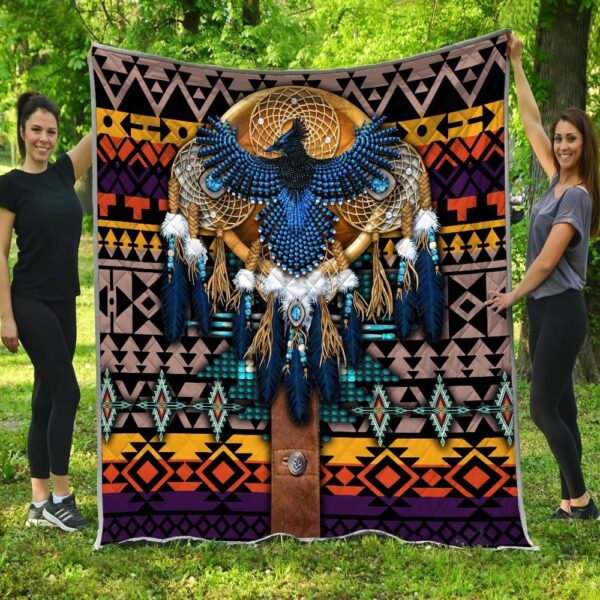 Native American Blanket, Dark Blue Eagle Native American All Over Printed Blanket, Native Blankets