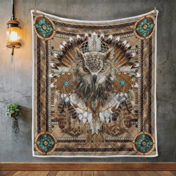 Native American Blanket, Dreamcatcher Owl Native American All Over Printed Blanket, Native Blankets