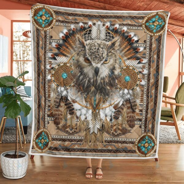 Native American Blanket, Dreamcatcher Owl Native American All Over Printed Blanket, Native Blankets