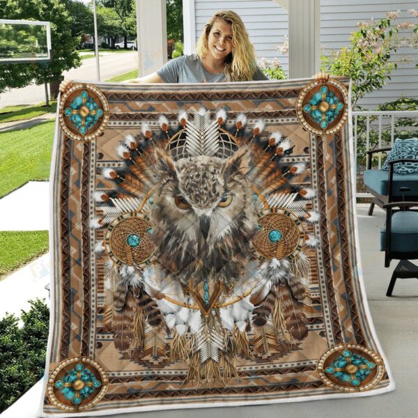 Native American Blanket, Dreamcatcher Owl Native American All Over Printed Blanket, Native Blankets