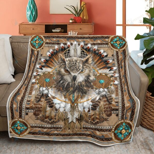 Native American Blanket, Dreamcatcher Owl Native American All Over Printed Blanket, Native Blankets