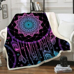 Native American Blanket, Dreamcatcher Purple Fleece Blanket,…